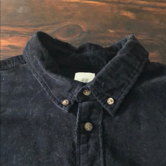 H&M Black Corduroy Shirt Regular Fit Size L - Picture 7 of 9